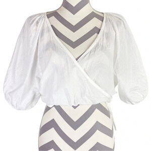 Arthur Apparel Wrap Crop Top Womens 6 / Small White Pin Striped Cropped Shirt